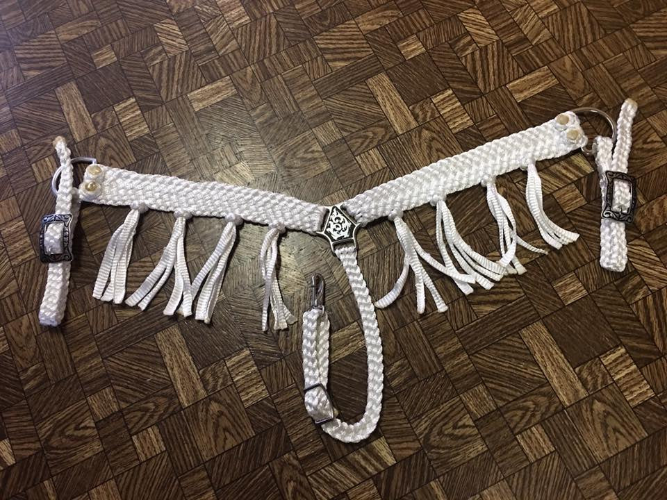 Collier Mammaire Mule Tape – Blanc Avec Remorqueurs En Cuir, équitation, Fabriqué USA