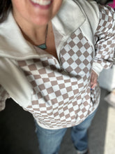 Load image into Gallery viewer, Taupe Check 1/4 Zip- S-XL