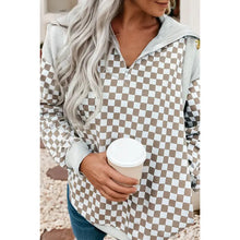Load image into Gallery viewer, Taupe Check 1/4 Zip- S-XL