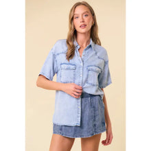 Load image into Gallery viewer, Short Sleeve Denim Pearl Snap - S &amp; L