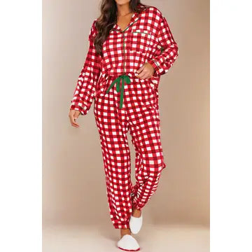 Christmas Button Up Sleep Set - Red -S-XL