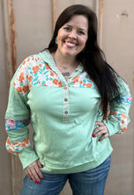 Load image into Gallery viewer, Mint &amp; Floral Hoodie- S-XL