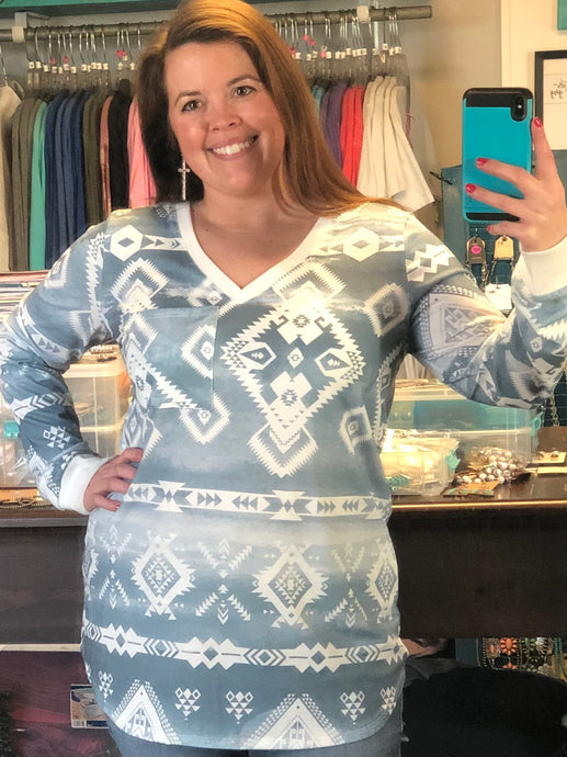 Blue Aztec Long Sleeve - M & L