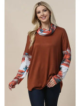 Load image into Gallery viewer, Rust Aztec Cowl Neck - S - RUNS BIGS!