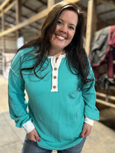 Load image into Gallery viewer, Turquoise Ribbed Long Sleeve - S-XL