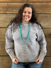 Load image into Gallery viewer, Cream/Brown Boat Neck Sweater S-2X