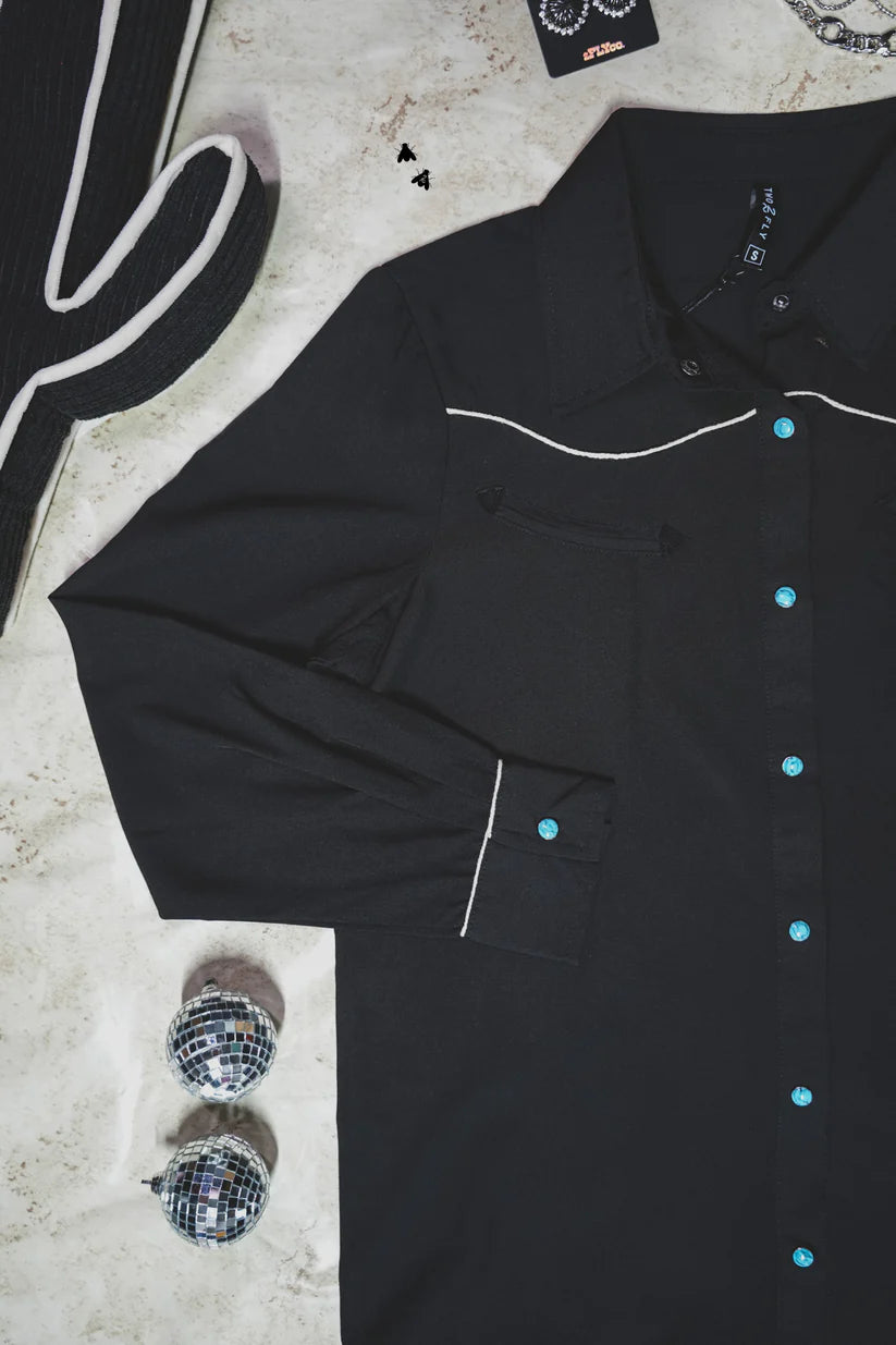 Black.Turq Snaps Button Up - S-XL