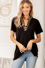 Load image into Gallery viewer, Black &amp; Cheetah Vneck T - L &amp; 3X!!! - RUNS BIG!