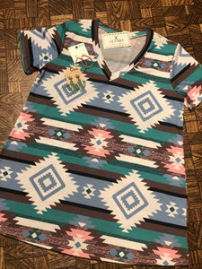 Blue Aztec Vneck T - 1X, 3X!!! - RUNS BIG!