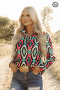 Load image into Gallery viewer, Pink/Teal Aztec 1/4 Zip - M-2X