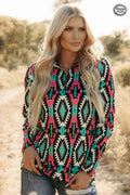 Load image into Gallery viewer, Pink/Teal Aztec 1/4 Zip - M-2X